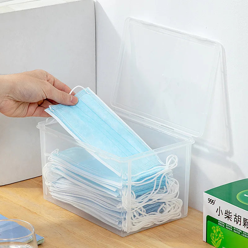 Clear Large Capacity Storage Box, Dustproof Organizer Case for Face Mask and Medicine, Practical Household Sundries Container